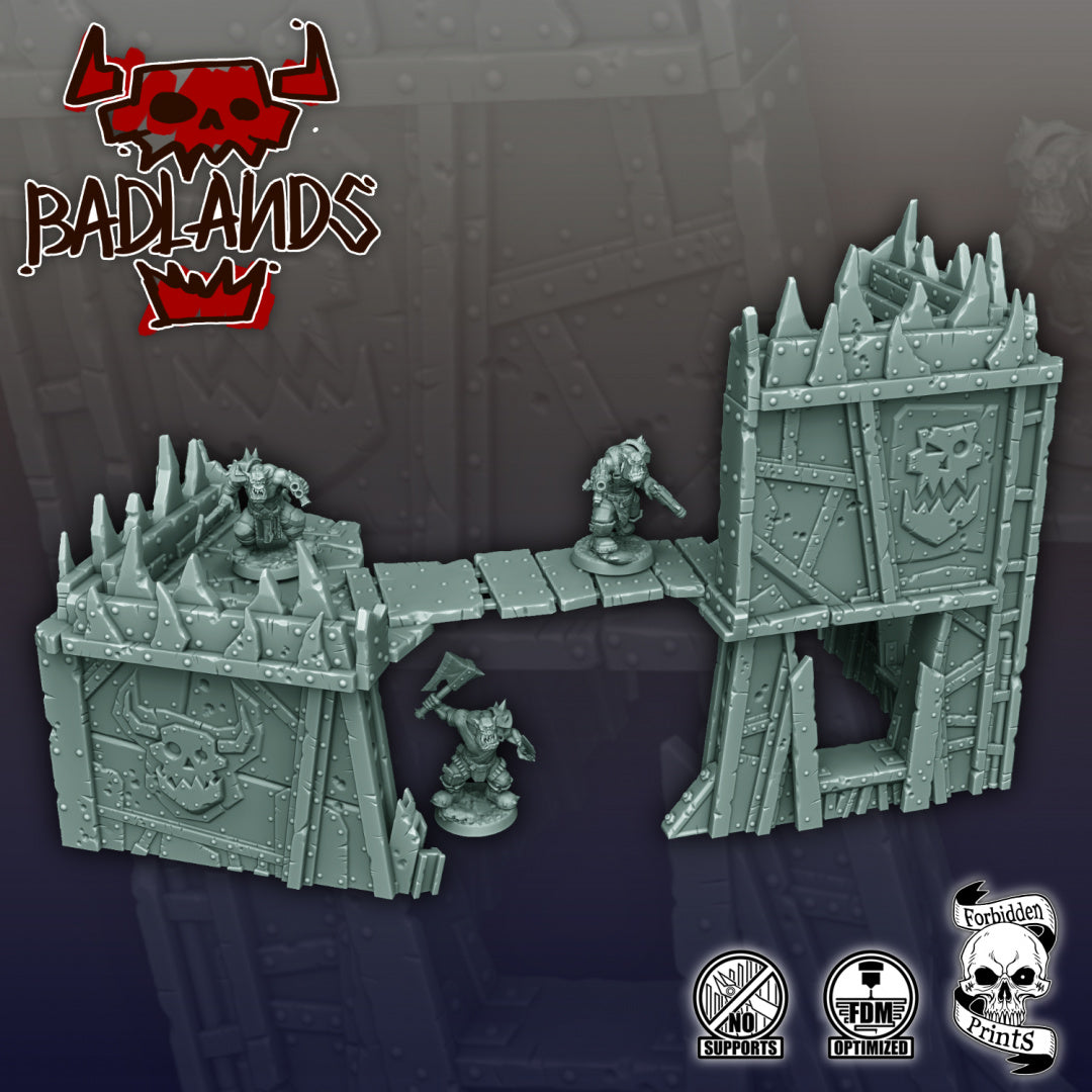 Badlands Scrapyard Ork Outpost Bridge Tower | 28mm Terrain Scenery | Forbidden Prints