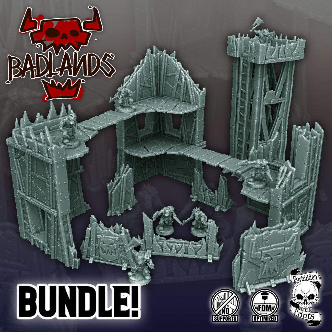 Badlands Scrapyard Ork Outpost Bridge Tower | 28mm Terrain Scenery | Forbidden Prints