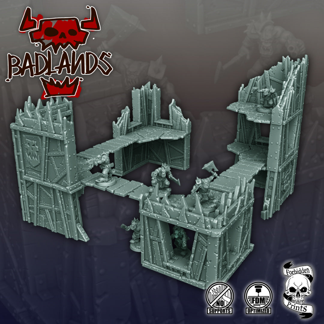 Badlands Scrapyard Ork Outpost Bridge Tower | 28mm Terrain Scenery | Forbidden Prints