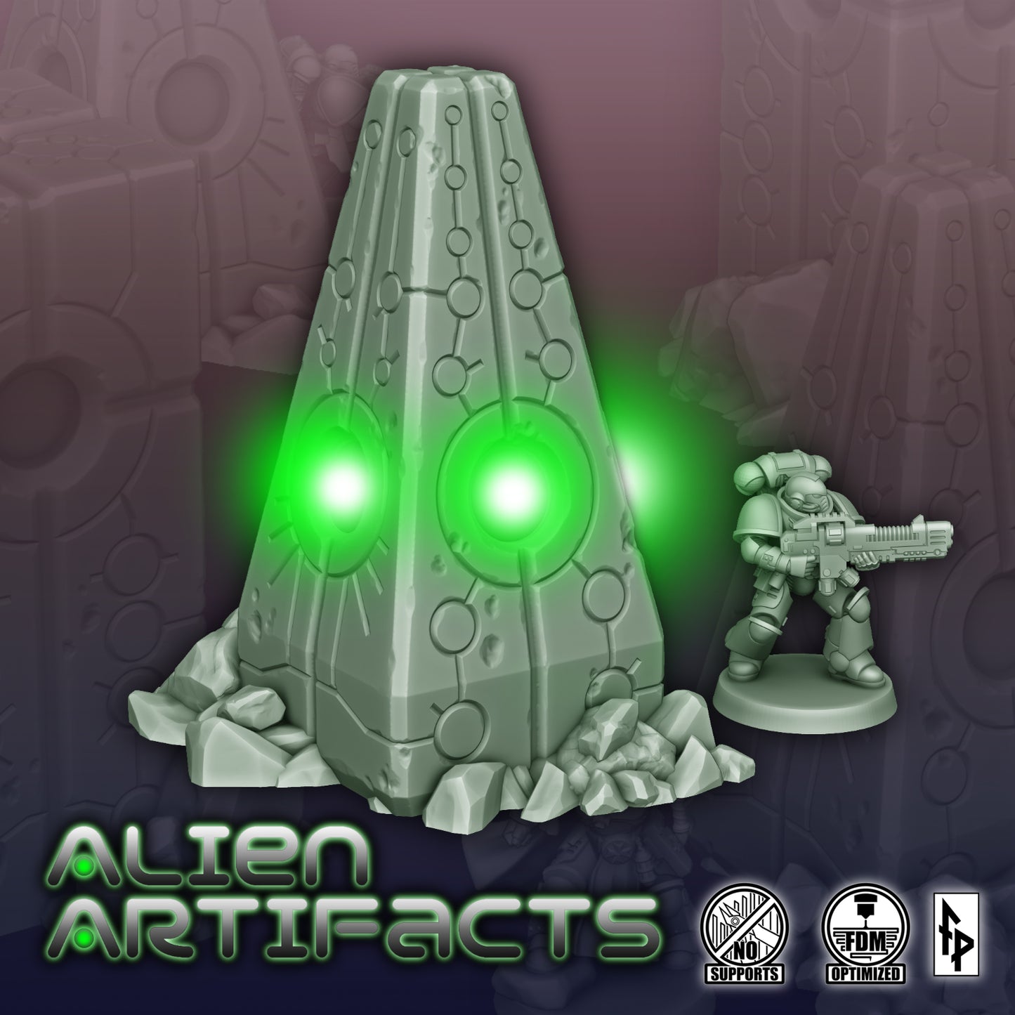 Alien Artifacts - Obelisks suitable for LEDs | Modular Tabletop Terrain Scenery | Forbidden Prints