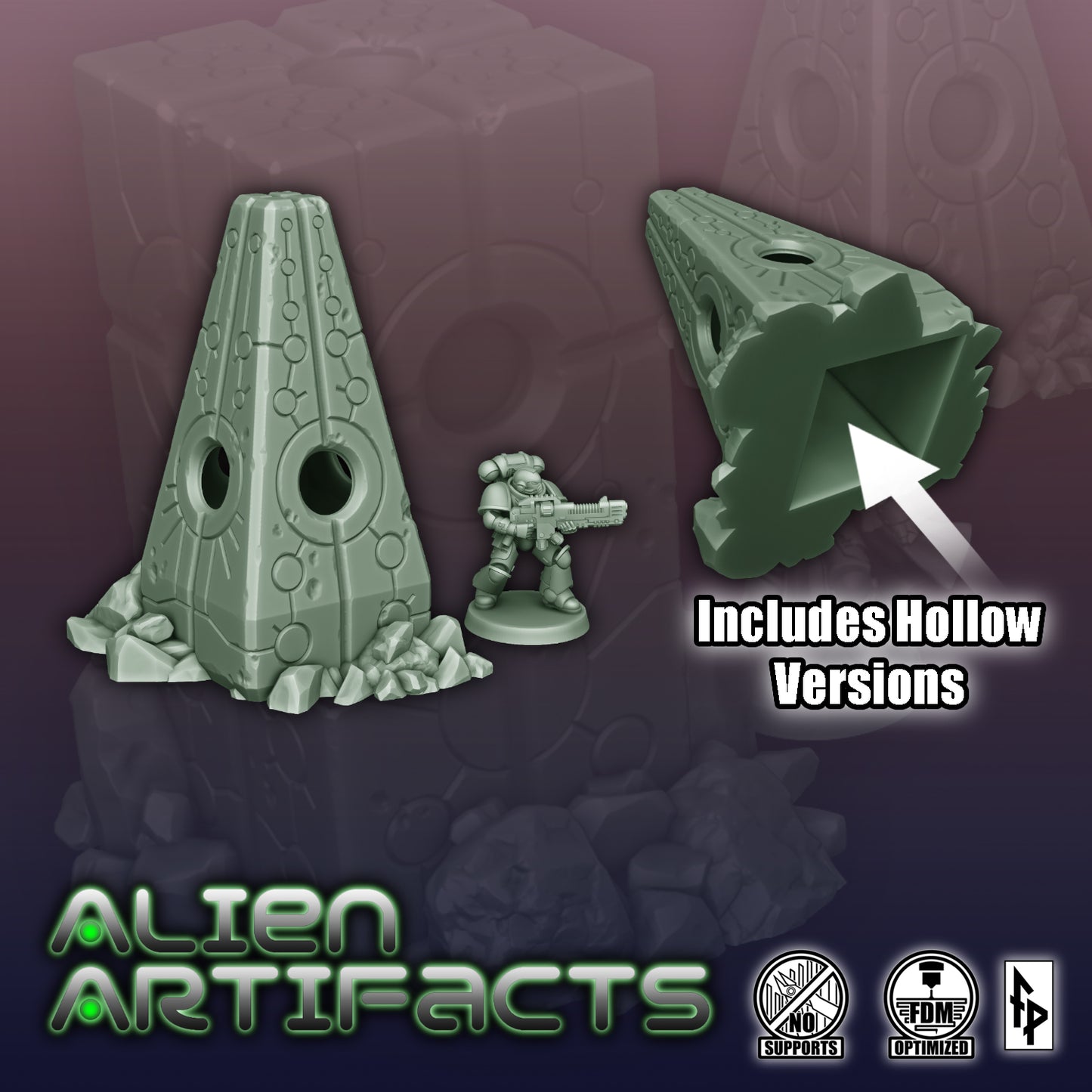 Alien Artifacts - Obelisks suitable for LEDs | Modular Tabletop Terrain Scenery | Forbidden Prints