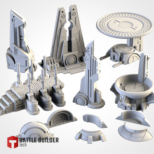 Space Elf Buildings Port Landing Pad Aerial | 28mm 32mm Terrain Scenery | Txarli BBT