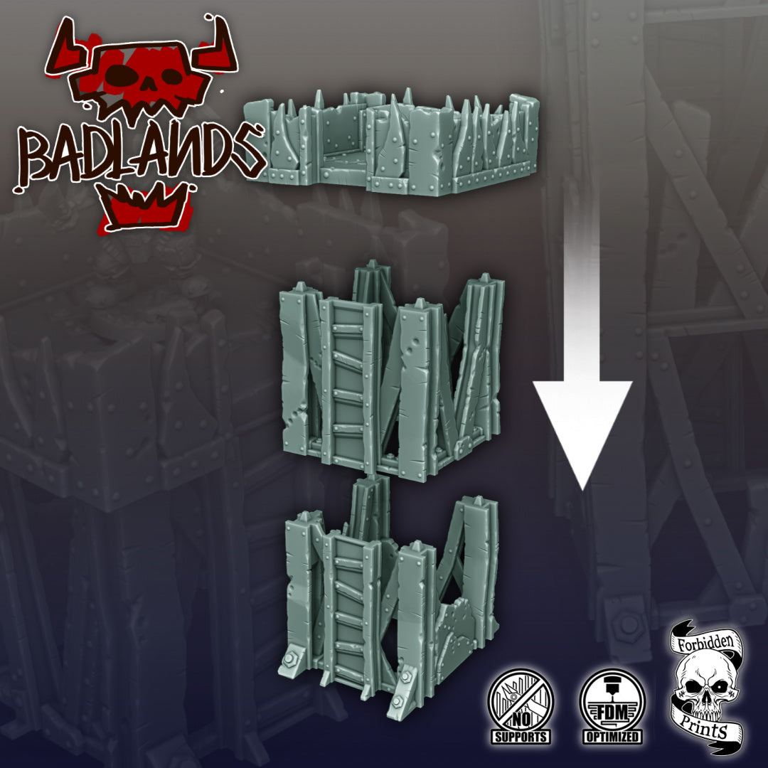Badlands Scrapyard Ork Outpost Bridge Tower | 28mm Terrain Scenery | Forbidden Prints