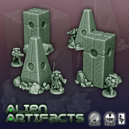 Alien Artifacts - Obelisks suitable for LEDs | Modular Tabletop Terrain Scenery | Forbidden Prints