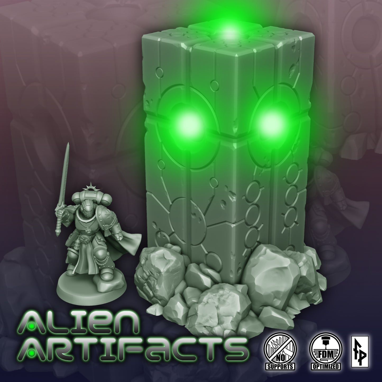 Alien Artifacts - Obelisks suitable for LEDs | Modular Tabletop Terrain Scenery | Forbidden Prints